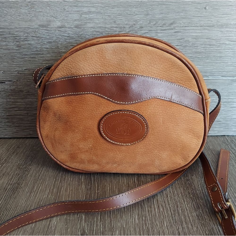 Vintage Carla Marchi Brown Tan Leather Crossbody Bag